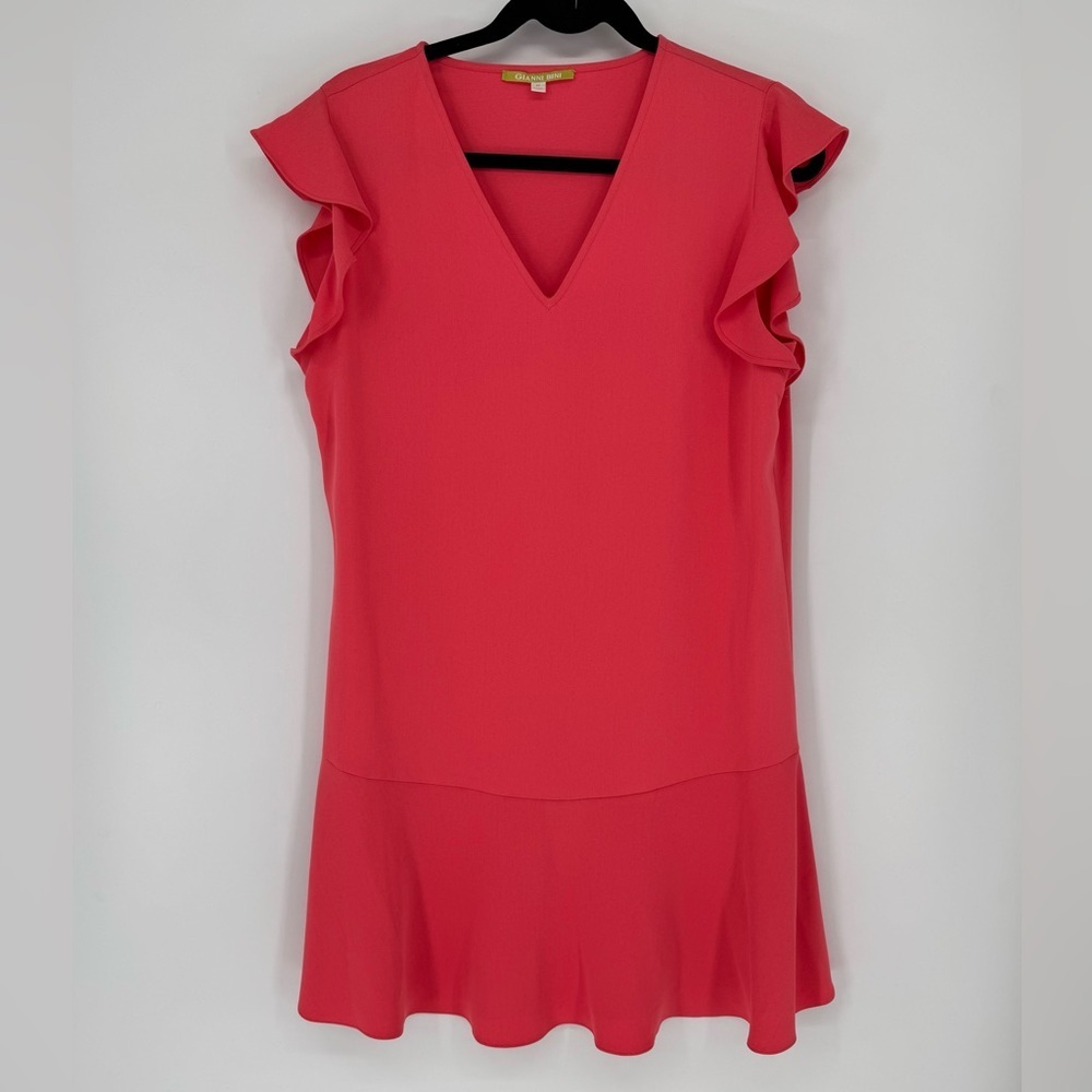 Gianni Bini Women's Pink V-Neck Ruffle Sleeve Shift Mini Dress Size Medium